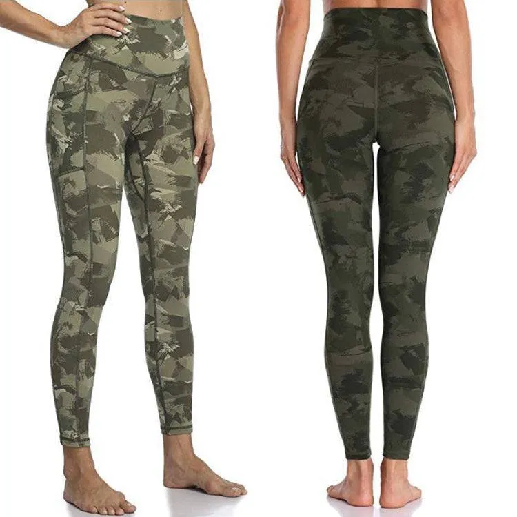 Lifting Women Sports Fitness High Waist Yoga Pants Pockets Gym Butt Scrunch Gym Leggings Camo Yoga Pants